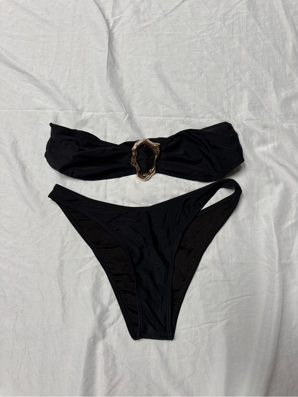 Black Bandeau Bikini Set with Gold Accent